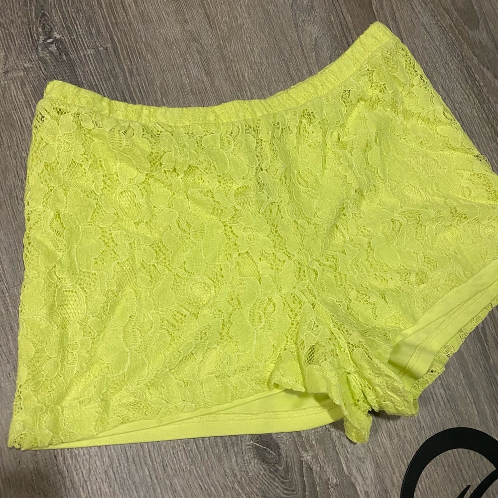 Forever 21 Neon Lace Shorts Small Lime Green Elastic Waist Summer Festival - Picture 4 of 5